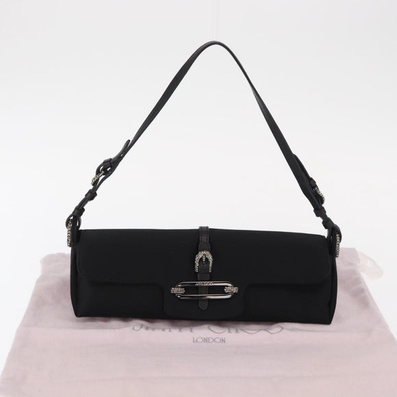 Jimmy Choo Turita Chain Shoulder Bag Satin Black Silver Auth yk19524
