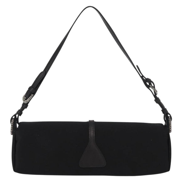 Jimmy Choo Turita Chain Shoulder Bag Satin Black Silver Auth yk19524