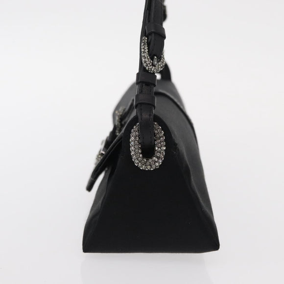 Jimmy Choo Turita Chain Shoulder Bag Satin Black Silver Auth yk19524