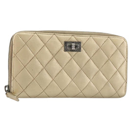 CHANEL 2.55 Matelasse Long Wallet Lamb Skin Gold CC Auth yk19525