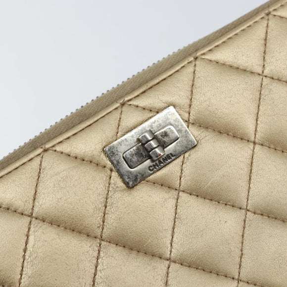 CHANEL 2.55 Matelasse Long Wallet Lamb Skin Gold CC Auth yk19525