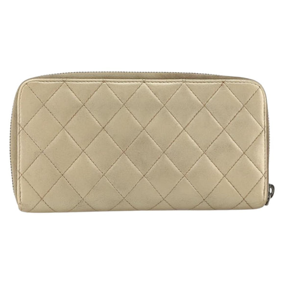 CHANEL 2.55 Matelasse Long Wallet Lamb Skin Gold CC Auth yk19525