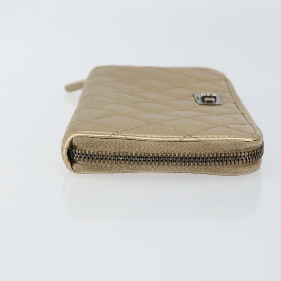 CHANEL 2.55 Matelasse Long Wallet Lamb Skin Gold CC Auth yk19525