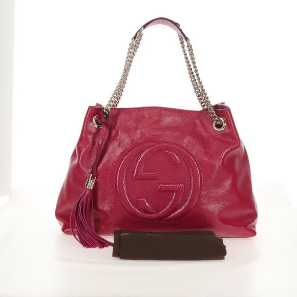 GUCCI Chain Soho Shoulder Bag Patent leather Pink Gold 308982 Auth yk19530V