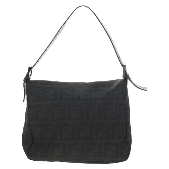FENDI Zucca Canvas Mamma Baguette Shoulder Bag Black Silver Auth yk19531V