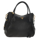 PRADA Hand Bag Leather 2way Black Gold Auth yk19532V-1