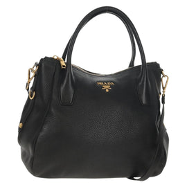 PRADA Hand Bag Leather 2way Black Gold Auth yk19532V