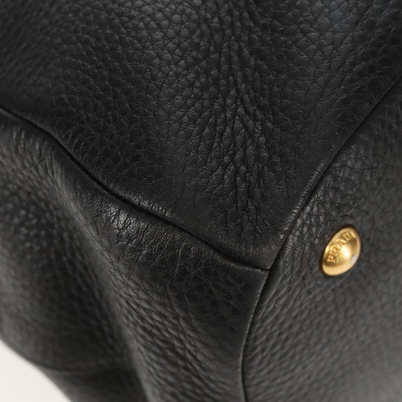 PRADA Hand Bag Leather 2way Black Gold Auth yk19532V