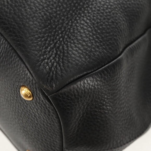 PRADA Hand Bag Leather 2way Black Gold Auth yk19532V