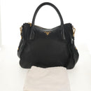 PRADA Hand Bag Leather 2way Black Gold Auth yk19532V-12