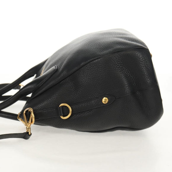 PRADA Hand Bag Leather 2way Black Gold Auth yk19532V