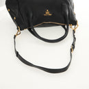 PRADA Hand Bag Leather 2way Black Gold Auth yk19532V-8