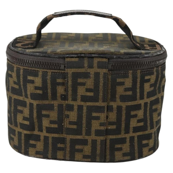 FENDI Zucca Canvas Vanity Pouch Black Brown Auth yk19543