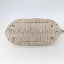 PRADA Gathered Hand Bag Leather 2way Beige Silver Auth yk19545-5
