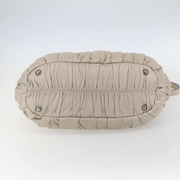 PRADA Gathered Hand Bag Leather 2way Beige Silver Auth yk19545