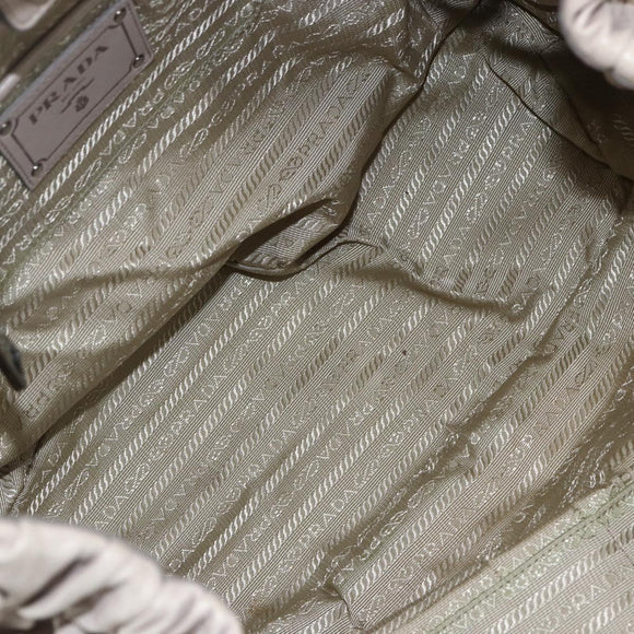 PRADA Gathered Hand Bag Leather 2way Beige Silver Auth yk19545