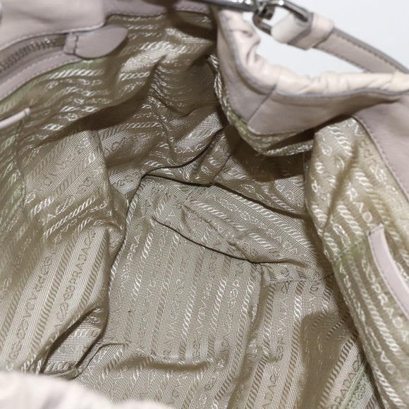 PRADA Gathered Hand Bag Leather 2way Beige Silver Auth yk19545