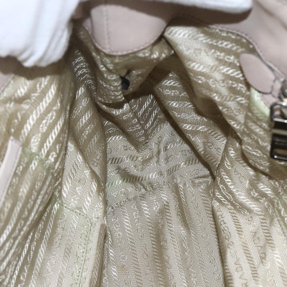 PRADA Gathered Hand Bag Leather 2way Beige Silver Auth yk19545