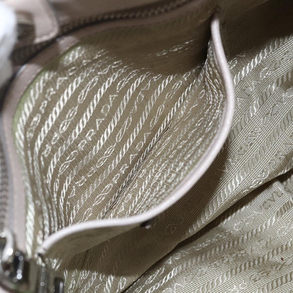 PRADA Handtas van geplooid leer 2-weg beige zilver Auth yk19545