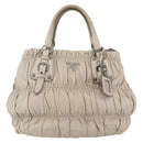 PRADA Handtas van geplooid leer 2-weg beige zilver Auth yk19545-13