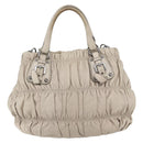 PRADA Gathered Hand Bag Leather 2way Beige Silver Auth yk19545-2
