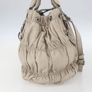 PRADA Gathered Hand Bag Leather 2way Beige Silver Auth yk19545-3