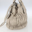 PRADA Handtas van geplooid leer 2-weg beige zilver Auth yk19545-4