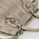 PRADA Handtas van geplooid leer 2-weg beige zilver Auth yk19545-6