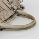 PRADA Gathered Hand Bag Leather 2way Beige Silver Auth yk19545-7