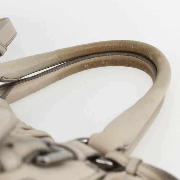 PRADA Handtas van geplooid leer 2-weg beige zilver Auth yk19545
