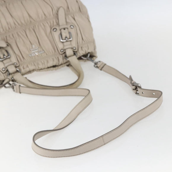 PRADA Handtas van geplooid leer 2-weg beige zilver Auth yk19545
