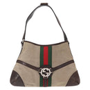 GUCCI Web Sherry Line Shoulder Bag Beige Silver Red 114877 Auth yk19547-2