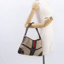 GUCCI Web Sherry Line Shoulder Bag Beige Silver Red 114877 Auth yk19547-23