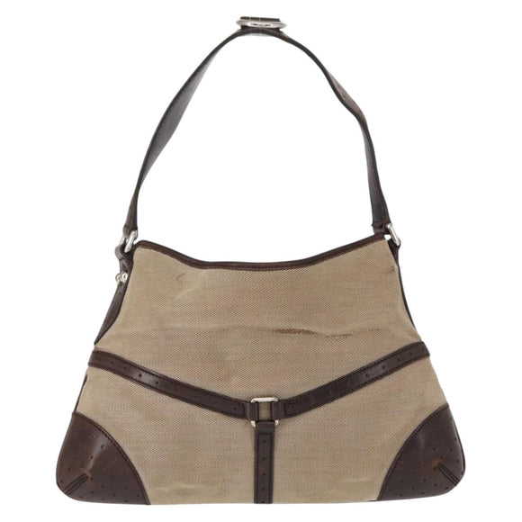 GUCCI Web Sherry Line Shoulder Bag Beige Silver Red 114877 Auth yk19547
