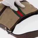 GUCCI Web Sherry Line Shoulder Bag Beige Silver Red 114877 Auth yk19547-7