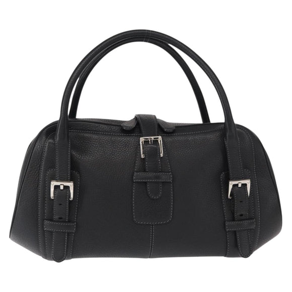 LOEWE Sender Hand Bag Leather Black Silver Auth yk19550