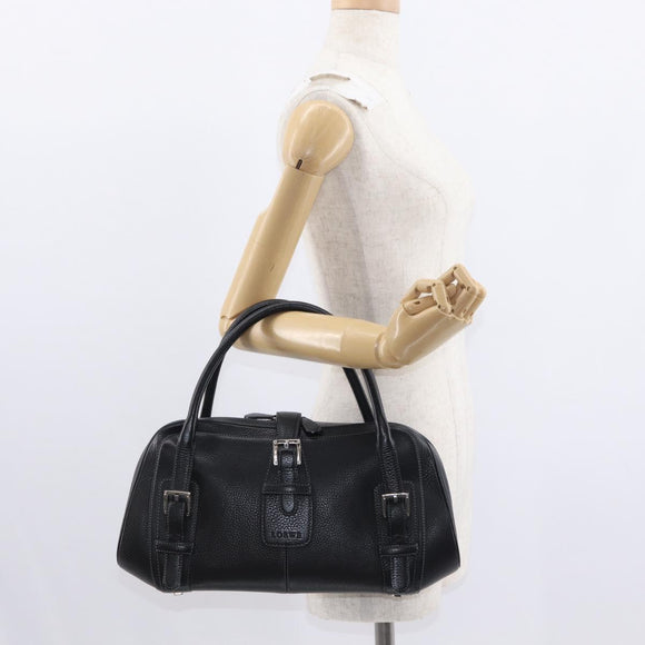 LOEWE Sender Hand Bag Leather Black Silver Auth yk19550