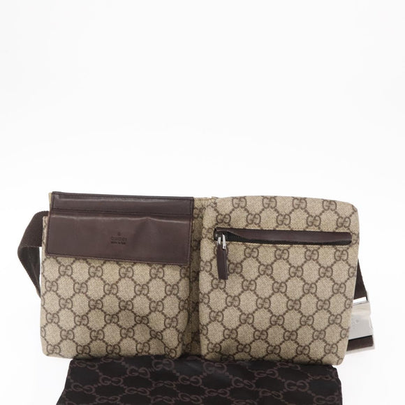 GUCCI GG Supreme Waist bag PVC Beige Silver 28566 Auth yk19553
