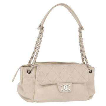 CHANEL Wild Stitch Chain Shoulder Bag Lamb Skin Beige Silver CC Auth yk19554
