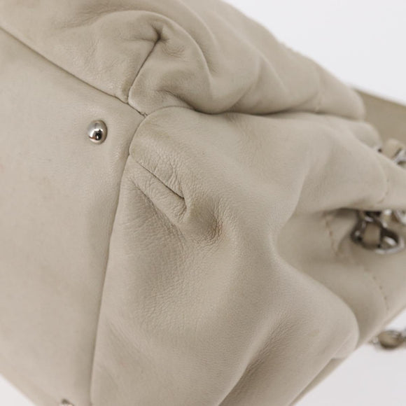 CHANEL Wild Stitch Chain Shoulder Bag Lamb Skin Beige Silver CC Auth yk19554