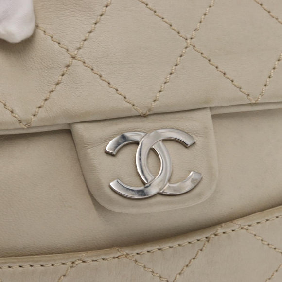 CHANEL Wild Stitch Chain Shoulder Bag Lamb Skin Beige Silver CC Auth yk19554