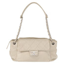 CHANEL Wild Stitch Chain Shoulder Bag Lamb Skin Beige Silver CC Auth yk19554-13