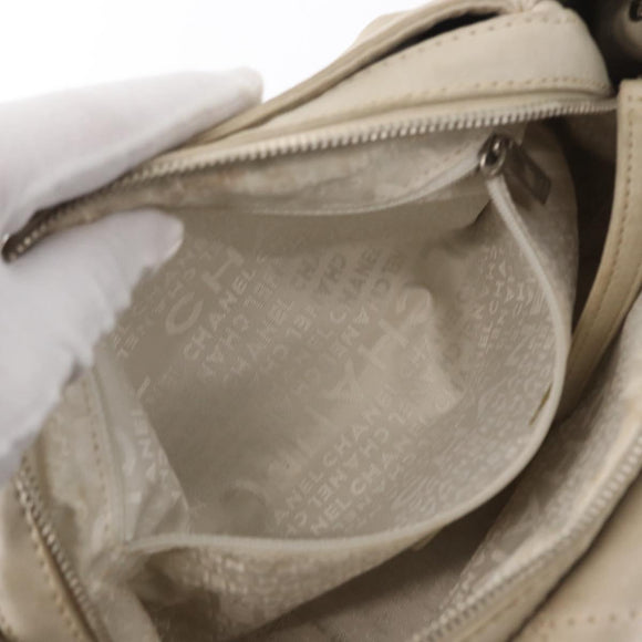 CHANEL Wild Stitch Chain Shoulder Bag Lamb Skin Beige Silver CC Auth yk19554