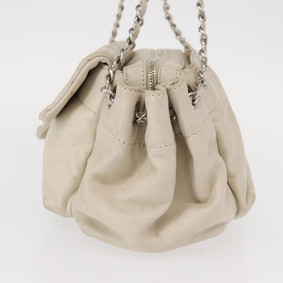 CHANEL Wild Stitch Chain Shoulder Bag Lamb Skin Beige Silver CC Auth yk19554