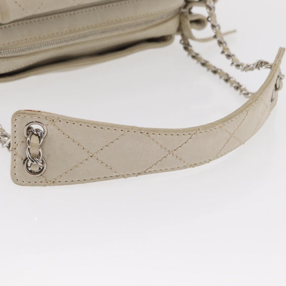 CHANEL Wild Stitch Chain Shoulder Bag Lamb Skin Beige Silver CC Auth yk19554