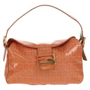 FENDI Zucchino Canvas Mamma Baguette Shoulder Bag Orange Gold Auth yk19564V-2