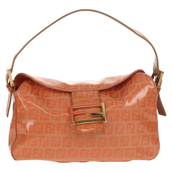 FENDI Zucchino Canvas Mamma Baguette Shoulder Bag Orange Gold Auth yk19564V