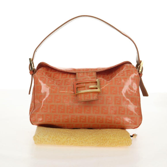 FENDI Zucchino Canvas Mamma Baguette Shoulder Bag Orange Gold Auth yk19564V