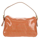 FENDI Zucchino Canvas Mamma Baguette Shoulder Bag Orange Gold Auth yk19564V-3