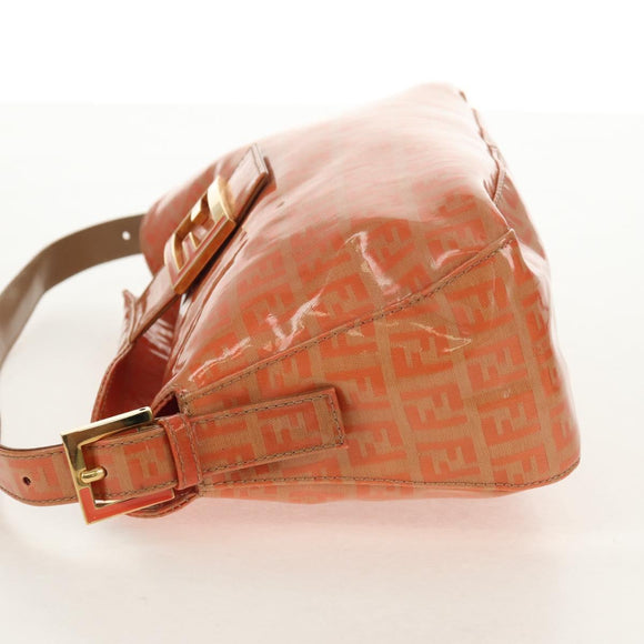 FENDI Zucchino Canvas Mamma Baguette Shoulder Bag Orange Gold Auth yk19564V